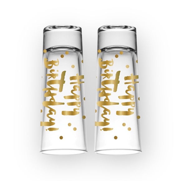 new Happy Birthday Shot Glass Set of 2 ✶ Double Shot Glasses ✶ Gold Foil Print ✶ - Picture 5 of 16